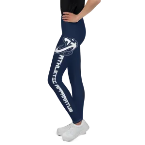 Athletic Apparatus Navy Blue White logo White stitch V2 Youth Leggings
