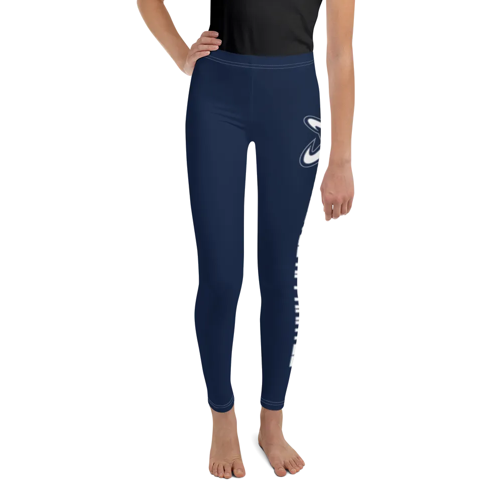 Athletic Apparatus Navy Blue White logo White stitch V2 Youth Leggings