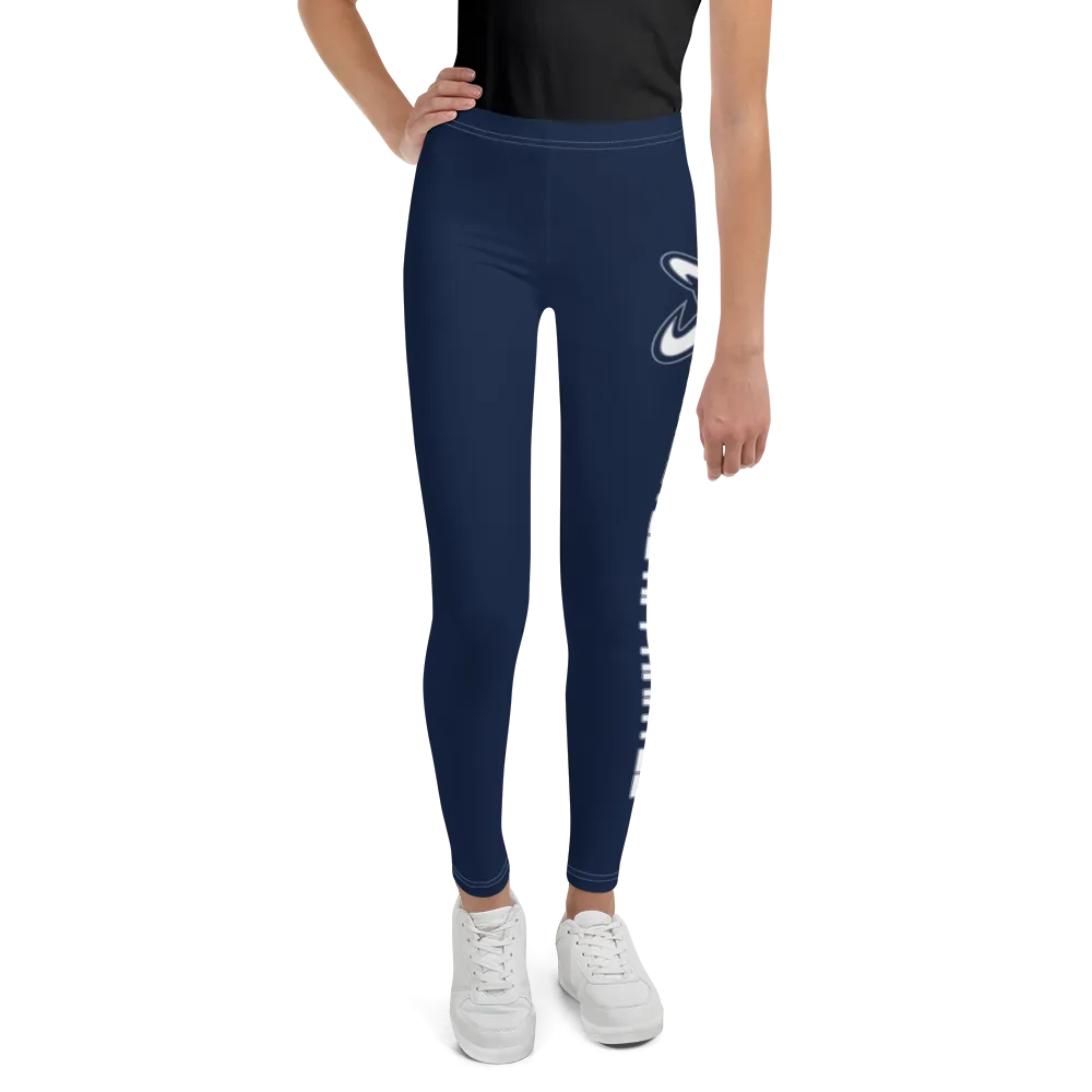 Athletic Apparatus Navy Blue White logo White stitch V2 Youth Leggings