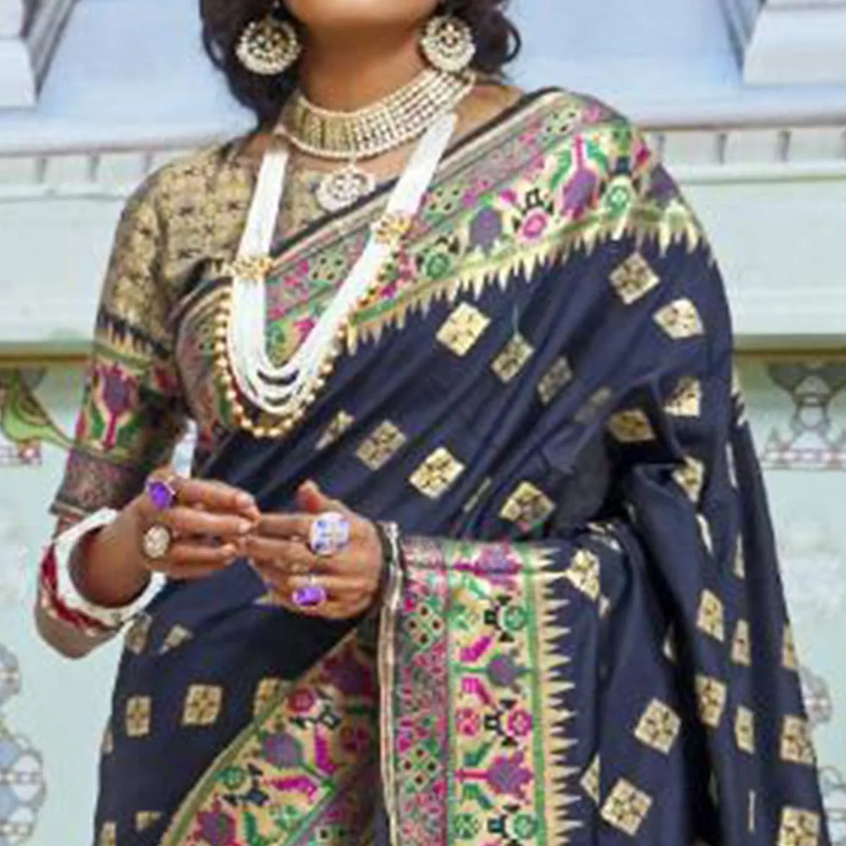 Attractive Blue Colored Festive Wear Woven Silk Saree