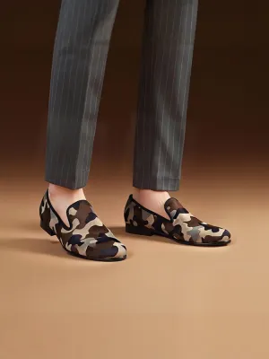 Autumn and winter new men's two-color camouflage velvet handmade loafers European and American trendy banquet slip-on smoking shoes
