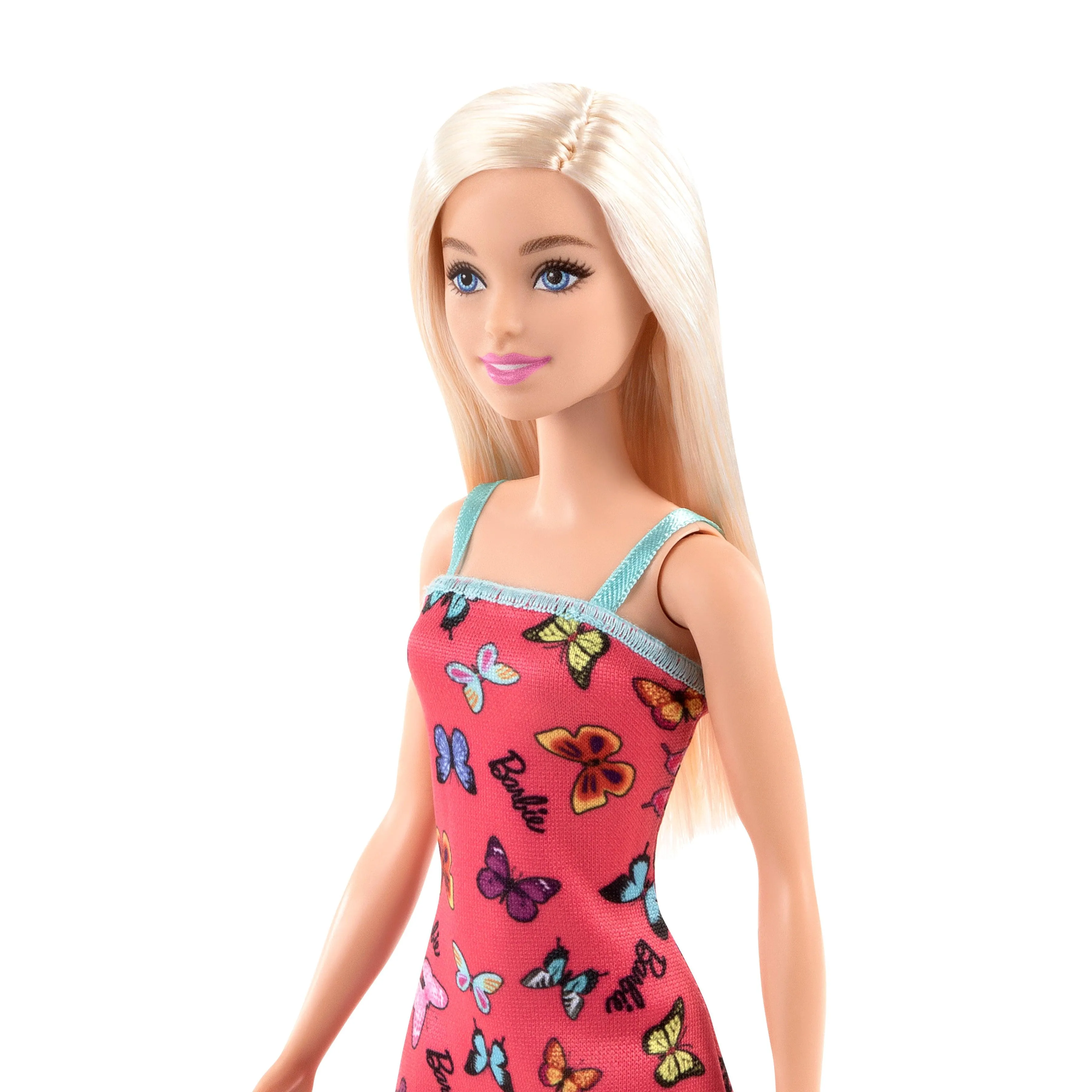 Barbie With Colorful Butterfly And Barbie Logo Print Dress & Strappy Heels - Pink
