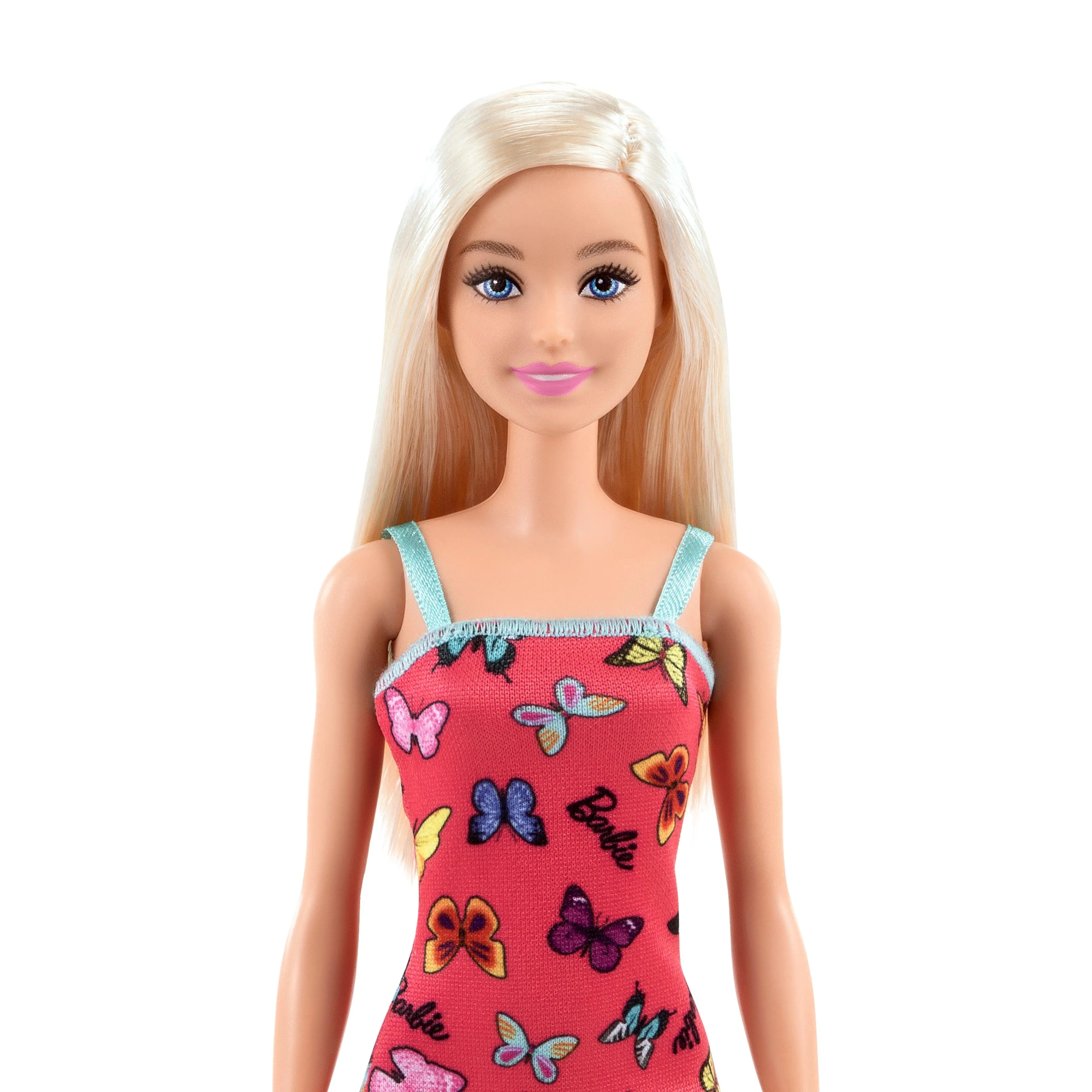 Barbie With Colorful Butterfly And Barbie Logo Print Dress & Strappy Heels - Pink