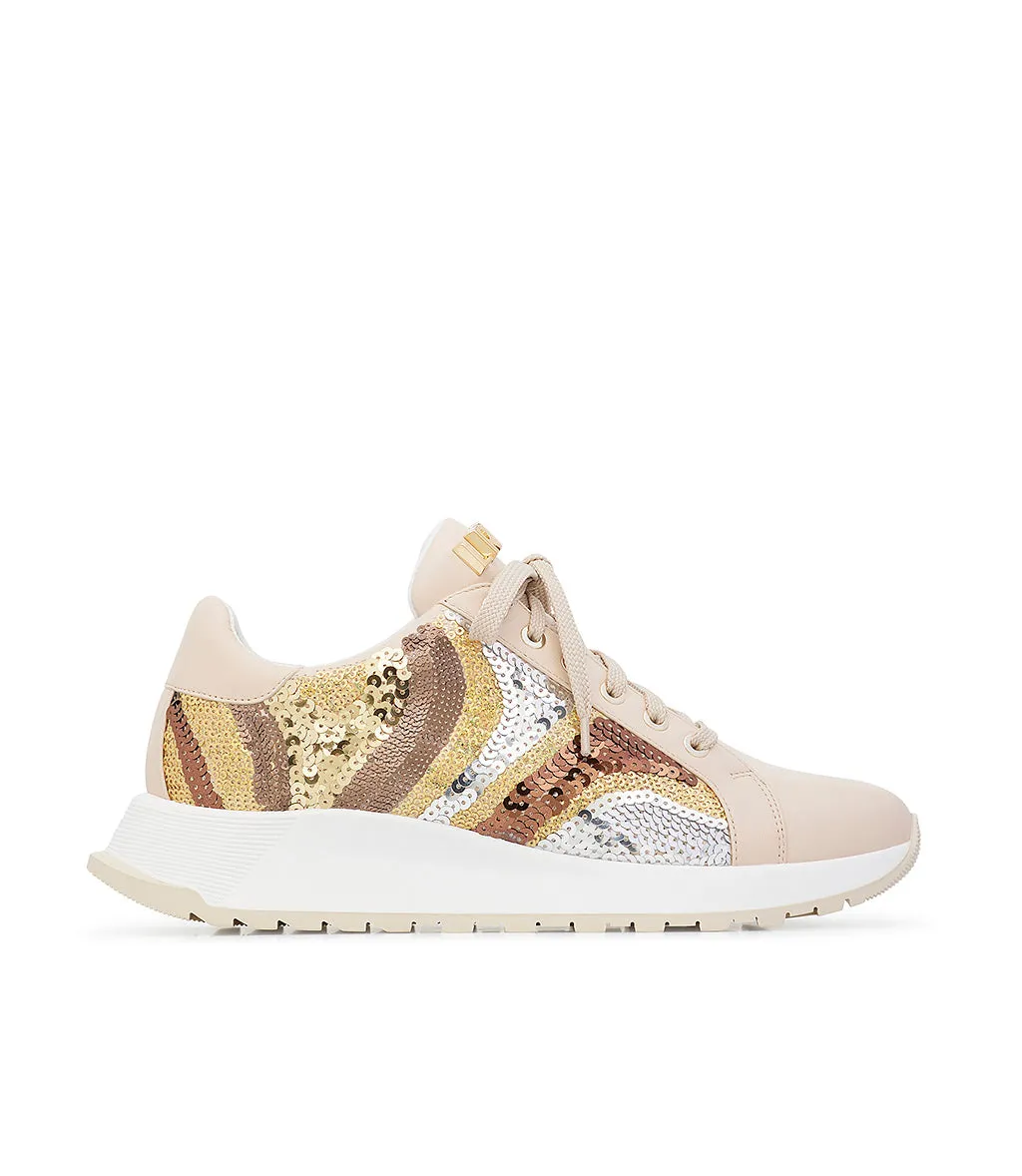 Beige nappa leather sneakers with sequins