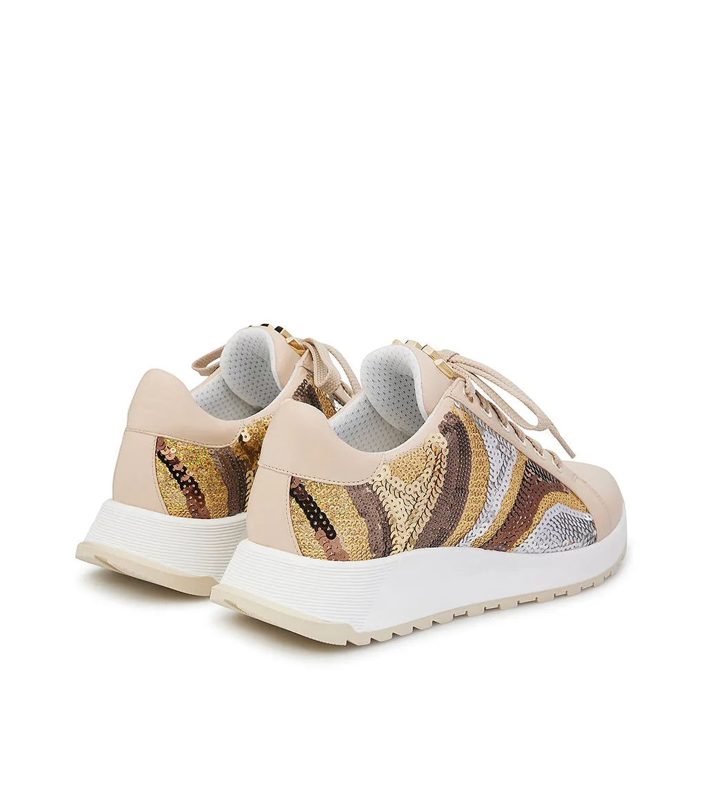 Beige nappa leather sneakers with sequins