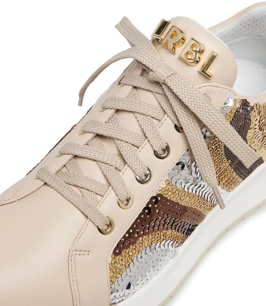 Beige nappa leather sneakers with sequins