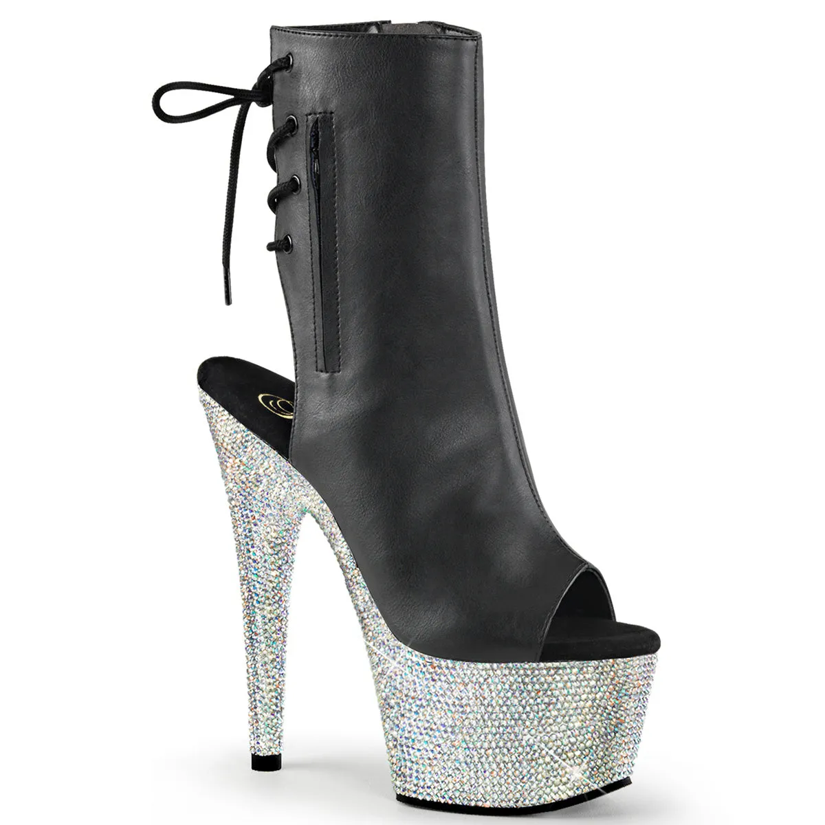 BEJEWELED-1018DM-7 Pleaser Black Faux Leather Sexy Platform Shoes (Pole Dancing Heels)