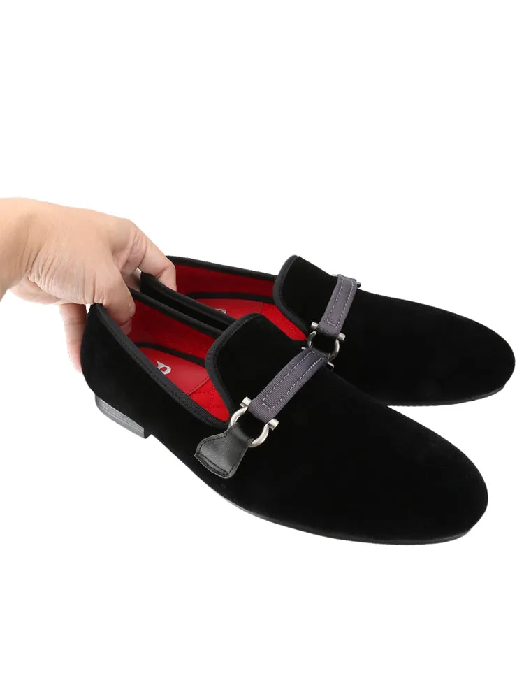 Big brand same style cloth chain buckle velvet men's shoes British style simple smoking shoes European version large size men's loafers