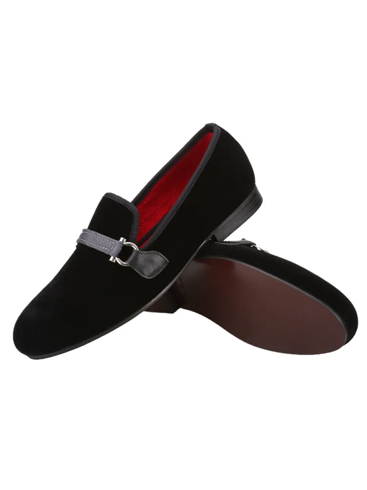 Big brand same style cloth chain buckle velvet men's shoes British style simple smoking shoes European version large size men's loafers