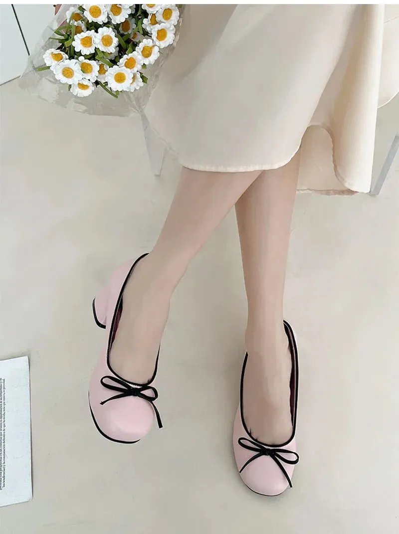 binfenxie Designers Butterfly-knot Women Pumps Fashion Shallow Slip On Thick Low Heel Sandalias Ladies Elegant Outdoor Mary Jane Shoes