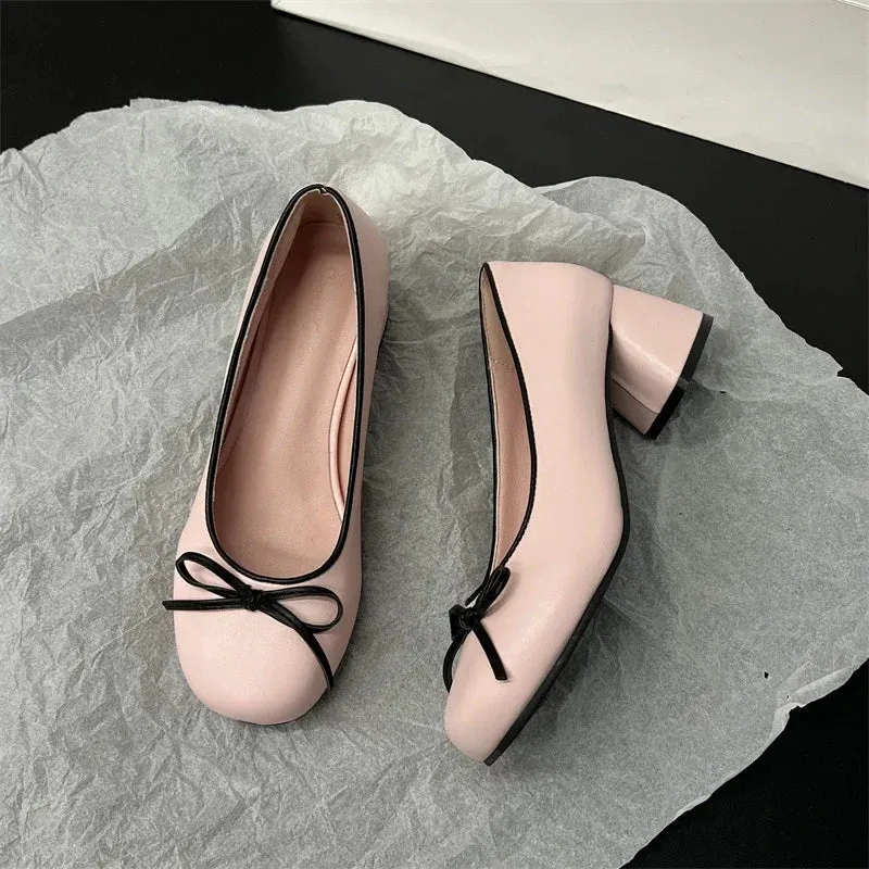 binfenxie Designers Butterfly-knot Women Pumps Fashion Shallow Slip On Thick Low Heel Sandalias Ladies Elegant Outdoor Mary Jane Shoes