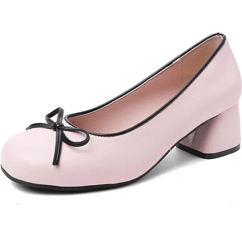 binfenxie Designers Butterfly-knot Women Pumps Fashion Shallow Slip On Thick Low Heel Sandalias Ladies Elegant Outdoor Mary Jane Shoes