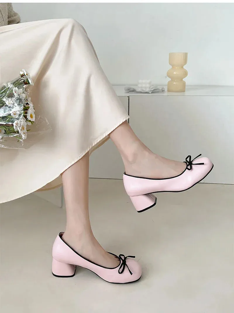 binfenxie Designers Butterfly-knot Women Pumps Fashion Shallow Slip On Thick Low Heel Sandalias Ladies Elegant Outdoor Mary Jane Shoes