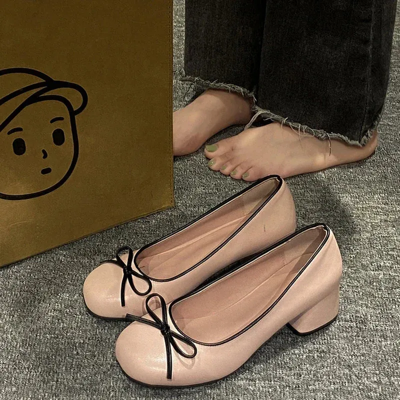 binfenxie Designers Butterfly-knot Women Pumps Fashion Shallow Slip On Thick Low Heel Sandalias Ladies Elegant Outdoor Mary Jane Shoes