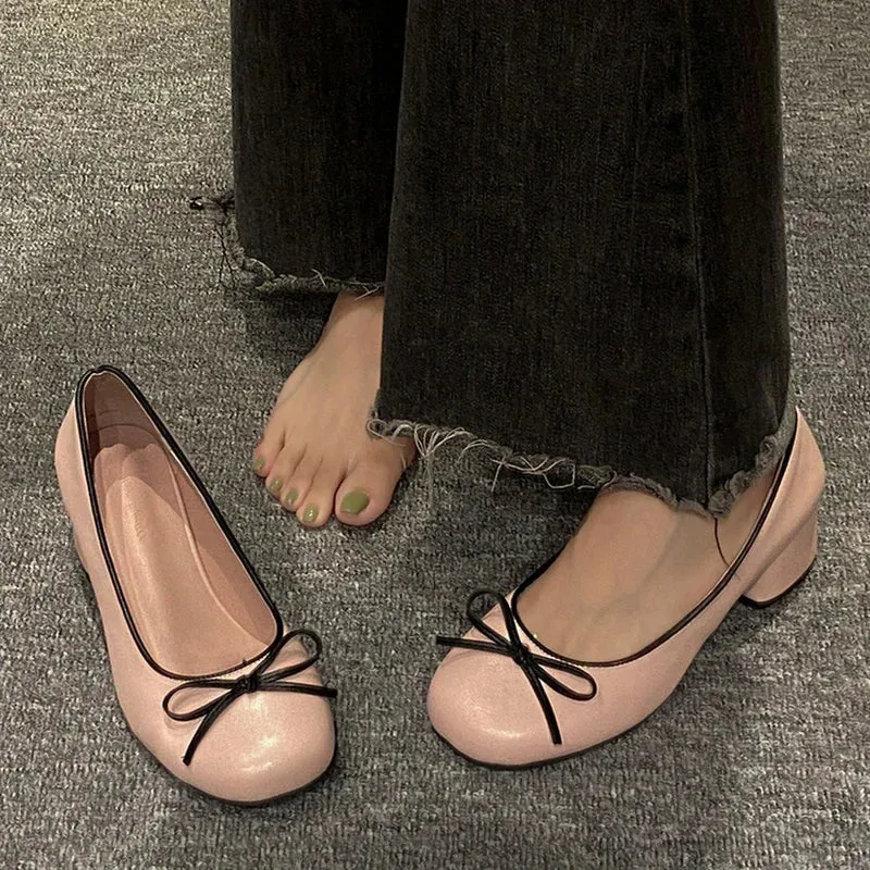binfenxie Designers Butterfly-knot Women Pumps Fashion Shallow Slip On Thick Low Heel Sandalias Ladies Elegant Outdoor Mary Jane Shoes