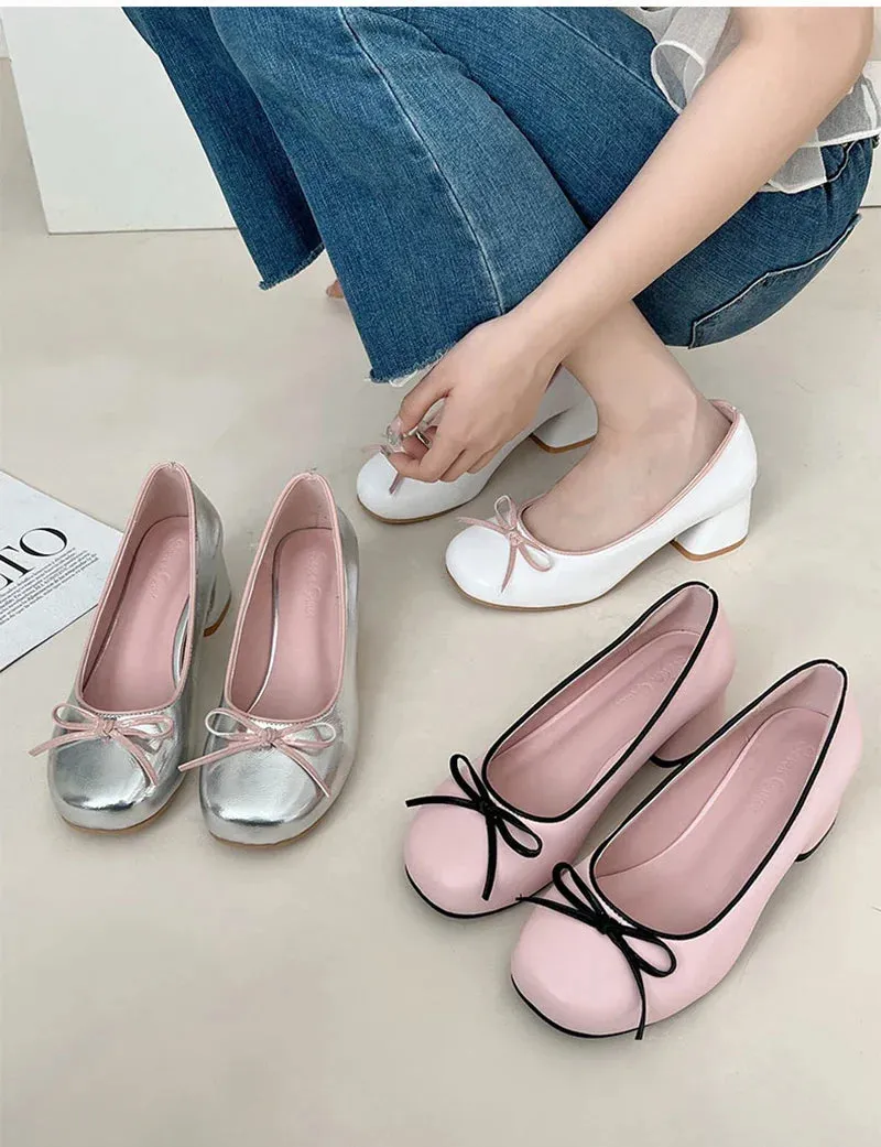 binfenxie Designers Butterfly-knot Women Pumps Fashion Shallow Slip On Thick Low Heel Sandalias Ladies Elegant Outdoor Mary Jane Shoes