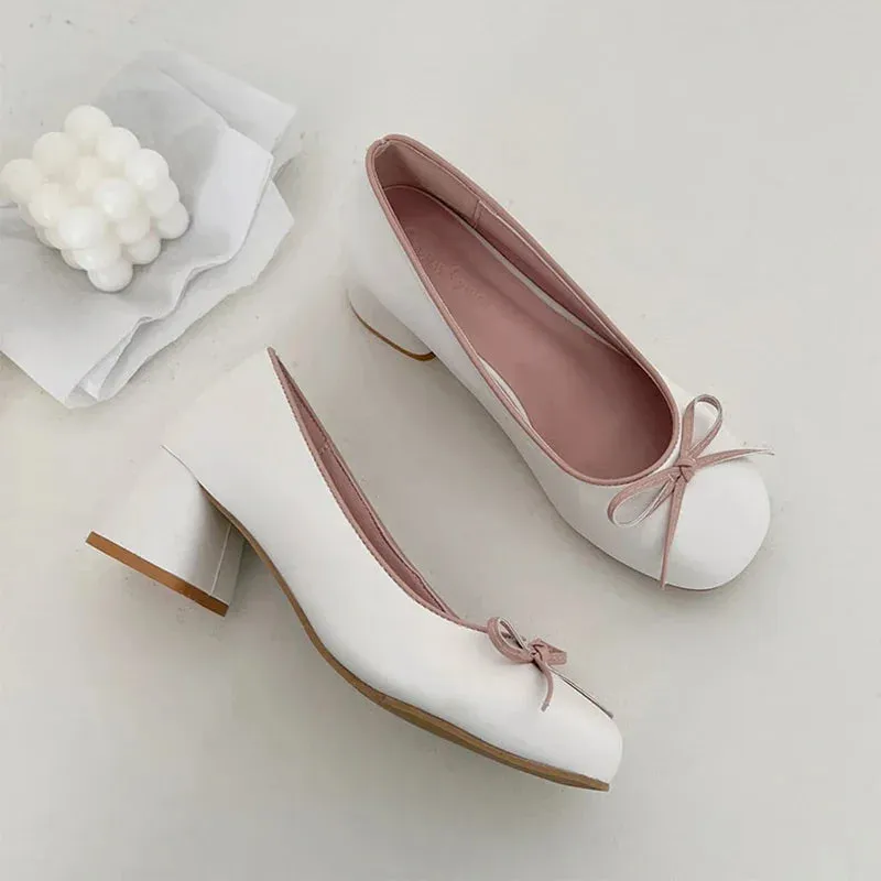 binfenxie Designers Butterfly-knot Women Pumps Fashion Shallow Slip On Thick Low Heel Sandalias Ladies Elegant Outdoor Mary Jane Shoes
