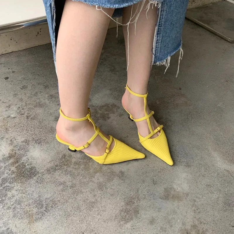 binfenxie Spring New Brand Women Pumps Shoes Fashion Pleated Pointed Toe Ladies Elegant Slingback Sandals