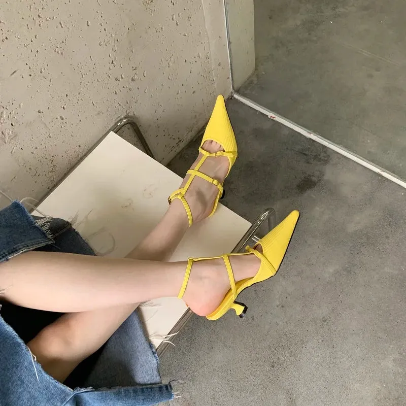 binfenxie Spring New Brand Women Pumps Shoes Fashion Pleated Pointed Toe Ladies Elegant Slingback Sandals