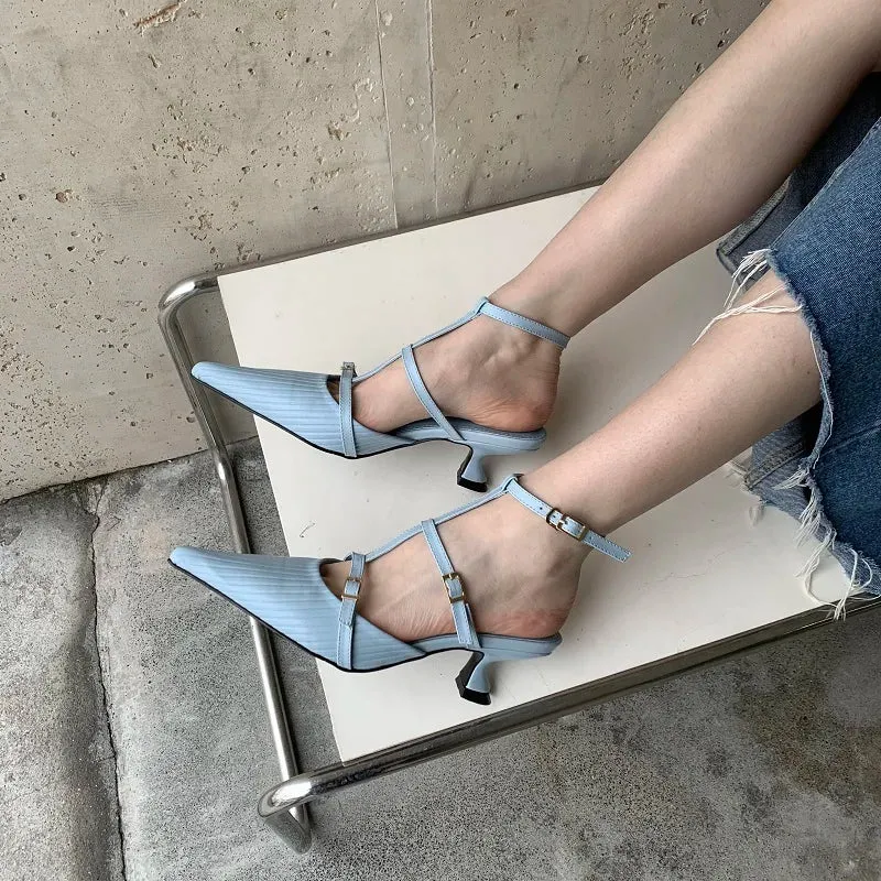 binfenxie Spring New Brand Women Pumps Shoes Fashion Pleated Pointed Toe Ladies Elegant Slingback Sandals