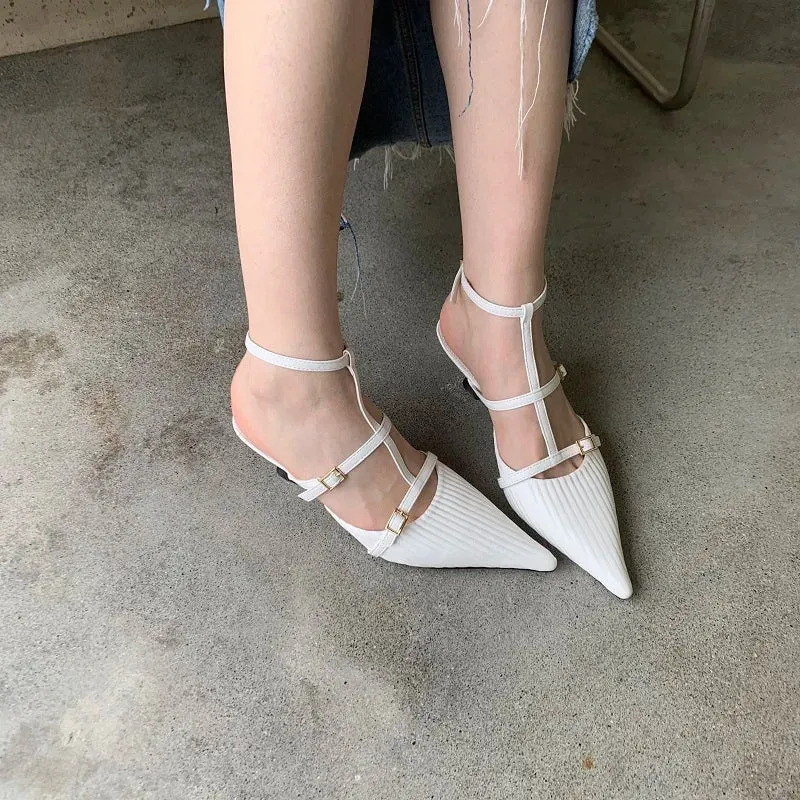 binfenxie Spring New Brand Women Pumps Shoes Fashion Pleated Pointed Toe Ladies Elegant Slingback Sandals