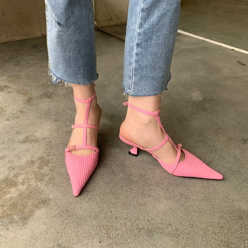 binfenxie Spring New Brand Women Pumps Shoes Fashion Pleated Pointed Toe Ladies Elegant Slingback Sandals