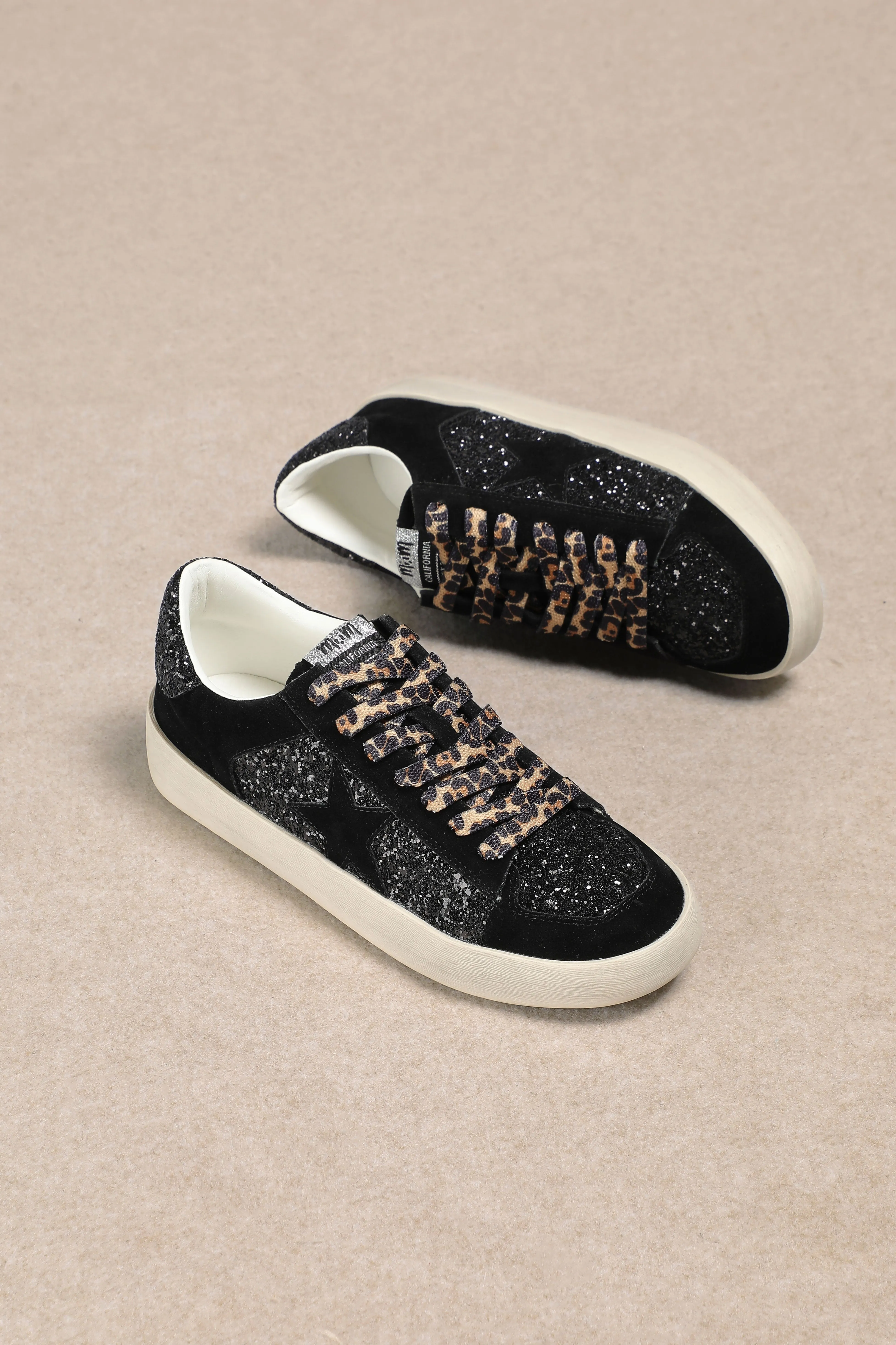 CANDACE - Black Glitter Crystal Star Sneakers