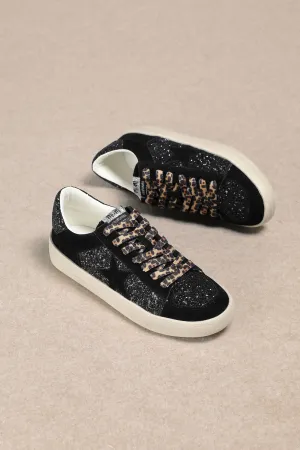 CANDACE - Black Glitter Crystal Star Sneakers