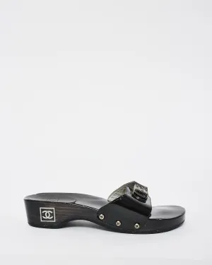 Chanel Black PVC 2004 Interlocking CC Logo Block Heel Sandals - 37