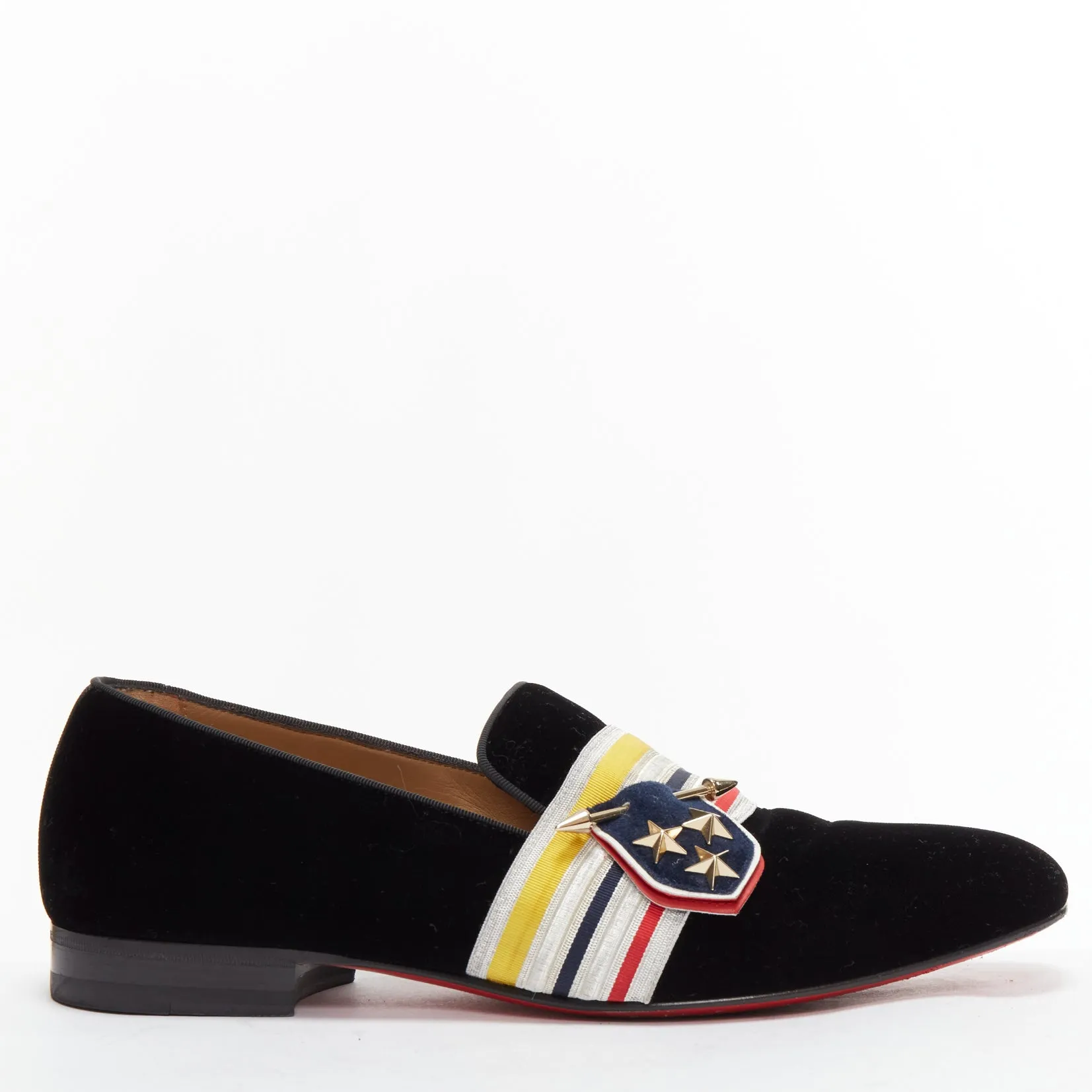 CHRISTIAN LOUBOUTIN St Ordre black velvet silver star badge loafers EU43