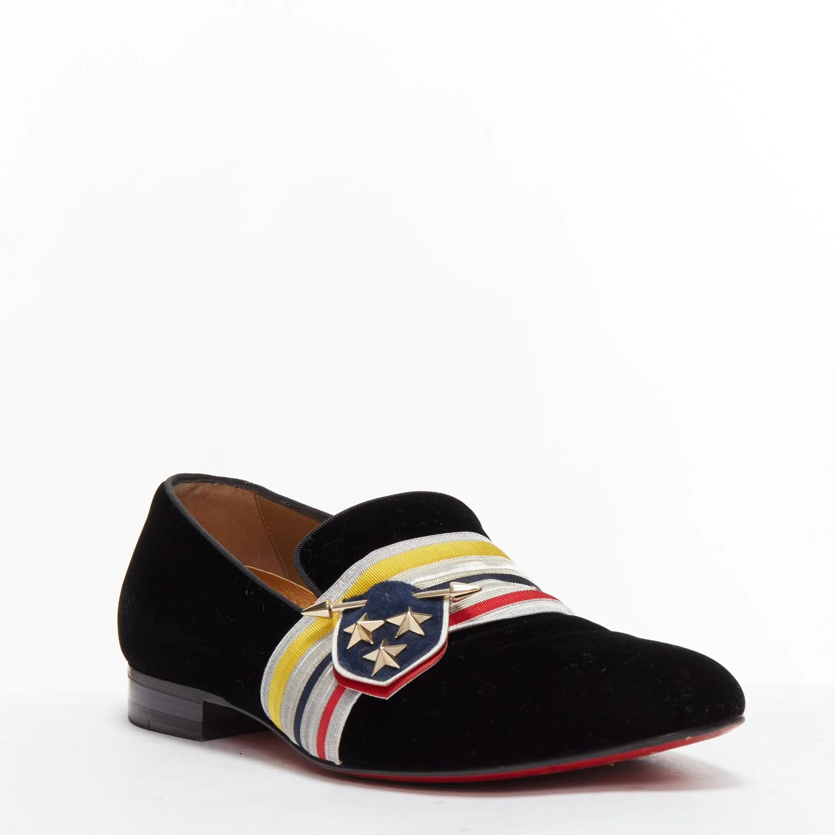 CHRISTIAN LOUBOUTIN St Ordre black velvet silver star badge loafers EU43