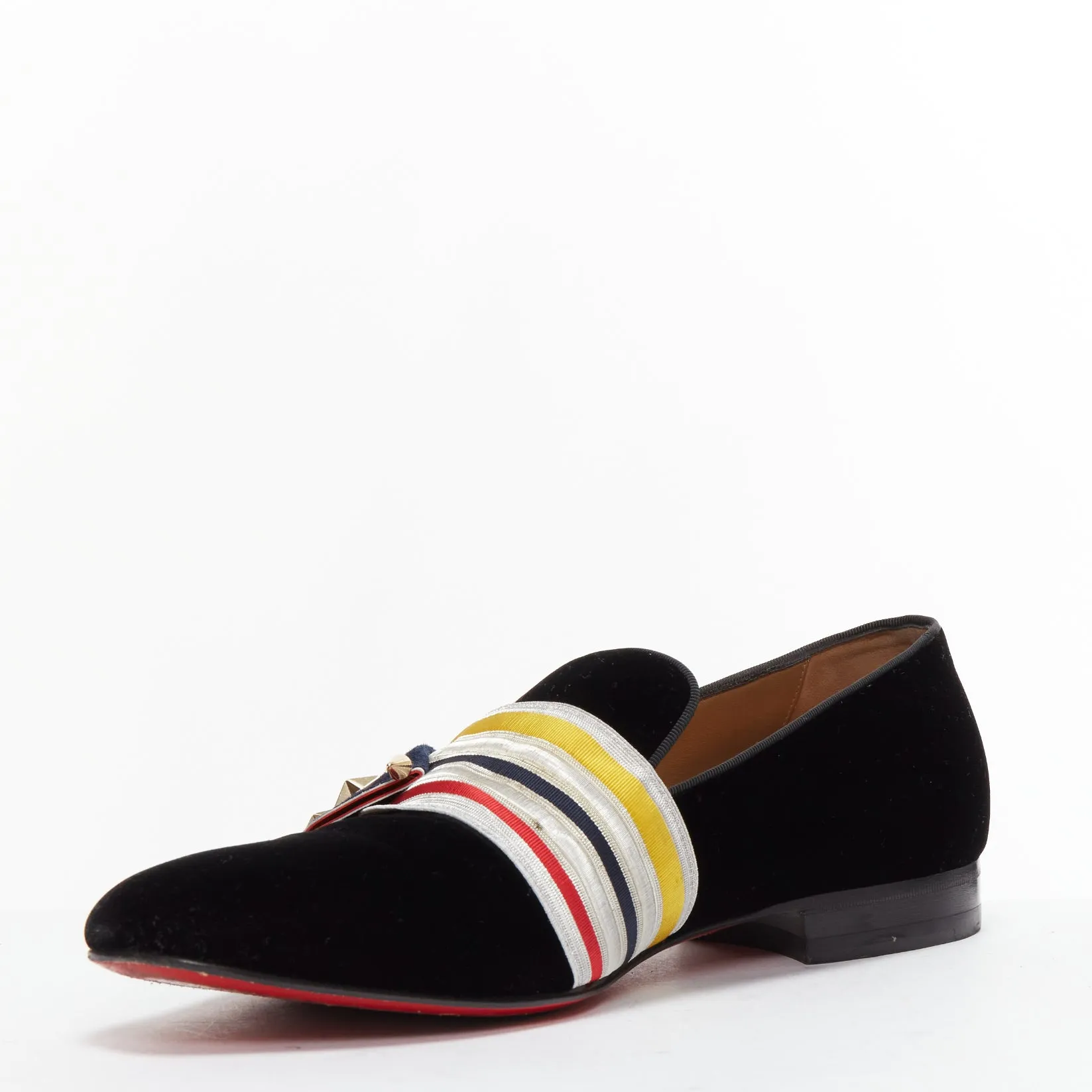 CHRISTIAN LOUBOUTIN St Ordre black velvet silver star badge loafers EU43