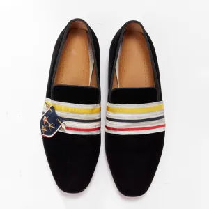 CHRISTIAN LOUBOUTIN St Ordre black velvet silver star badge loafers EU43