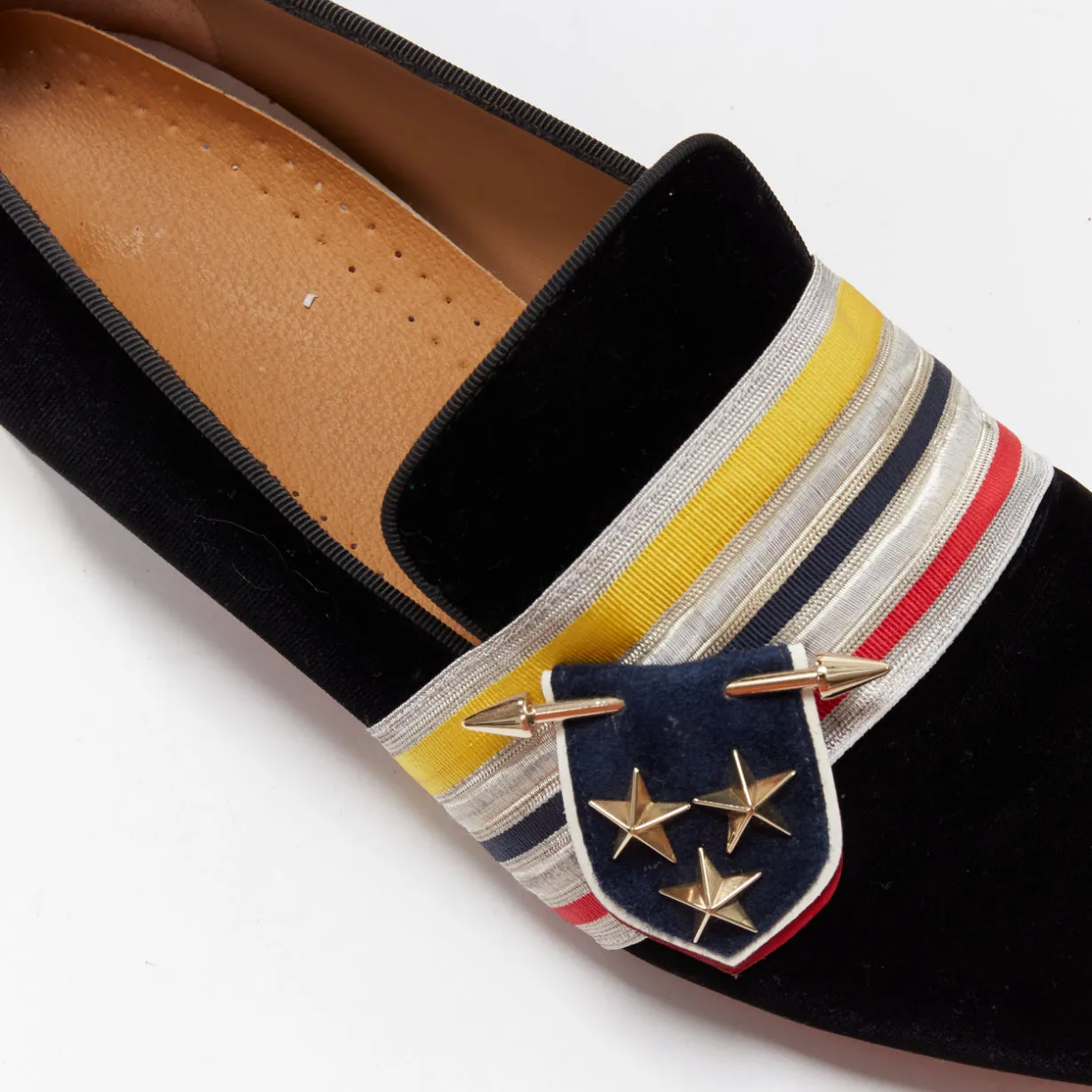 CHRISTIAN LOUBOUTIN St Ordre black velvet silver star badge loafers EU43