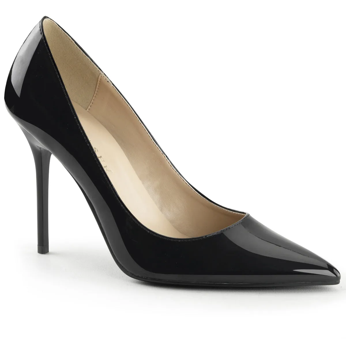CLASSIQUE-20 Pleaser Black Patent Sexy Single Sole Shoes (Fetish Footwear)
