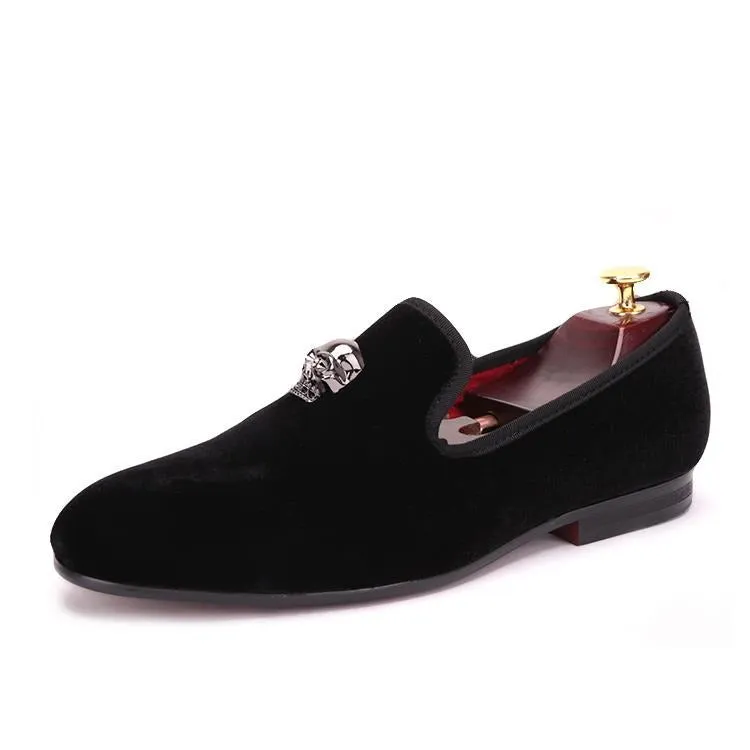 CLEARANCE / Exclusive Men Skull Buckle Rock Style Velvet Loafers / Rock and Roll outfit
