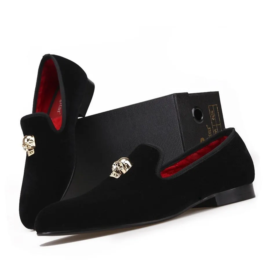 CLEARANCE / Exclusive Men Skull Buckle Rock Style Velvet Loafers / Rock and Roll outfit