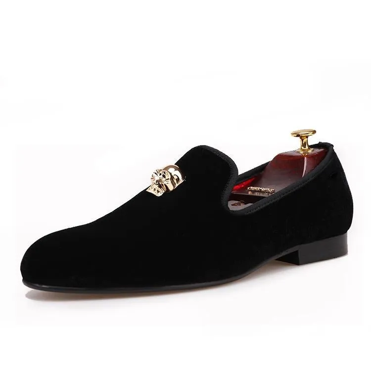 CLEARANCE / Exclusive Men Skull Buckle Rock Style Velvet Loafers / Rock and Roll outfit