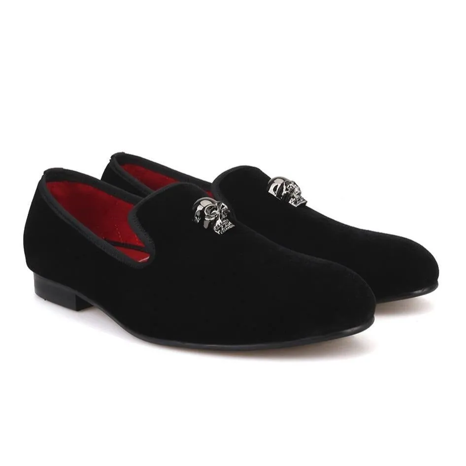 CLEARANCE / Exclusive Men Skull Buckle Rock Style Velvet Loafers / Rock and Roll outfit