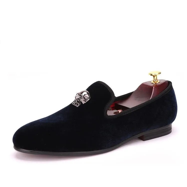 CLEARANCE / Exclusive Men Skull Buckle Rock Style Velvet Loafers / Rock and Roll outfit