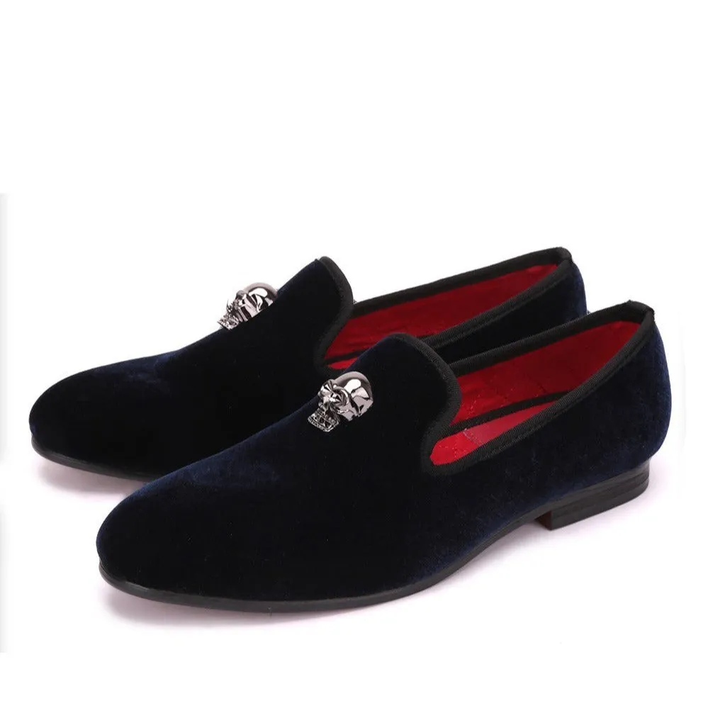 CLEARANCE / Exclusive Men Skull Buckle Rock Style Velvet Loafers / Rock and Roll outfit