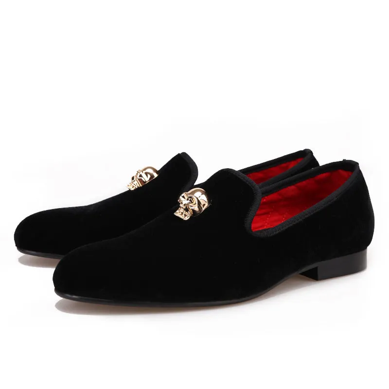 CLEARANCE / Exclusive Men Skull Buckle Rock Style Velvet Loafers / Rock and Roll outfit