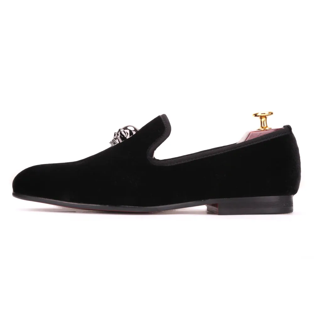 CLEARANCE / Exclusive Men Skull Buckle Rock Style Velvet Loafers / Rock and Roll outfit