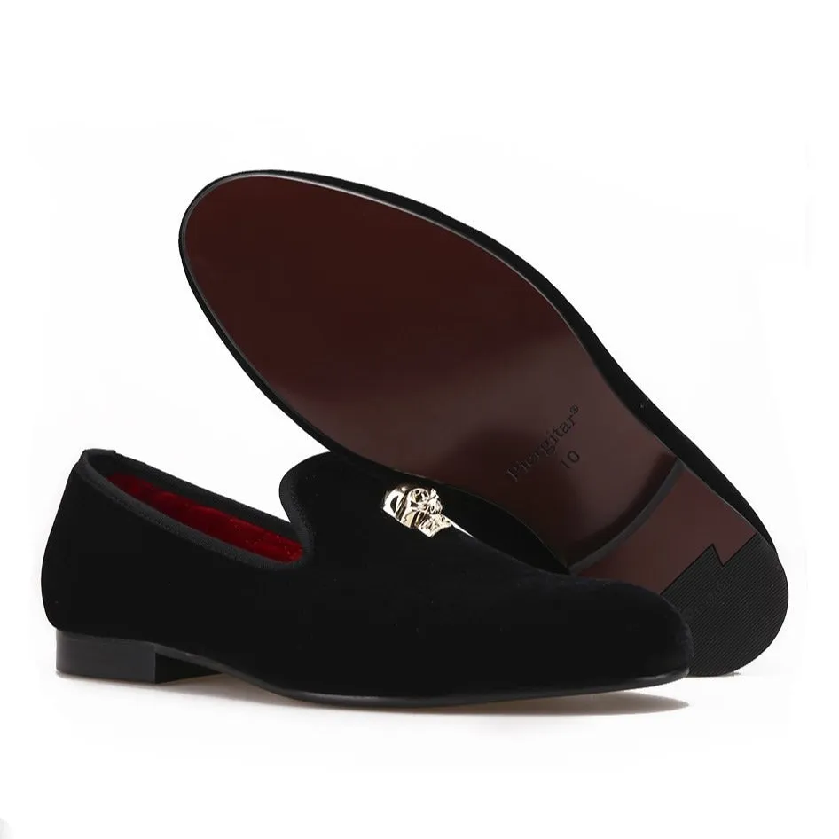 CLEARANCE / Exclusive Men Skull Buckle Rock Style Velvet Loafers / Rock and Roll outfit