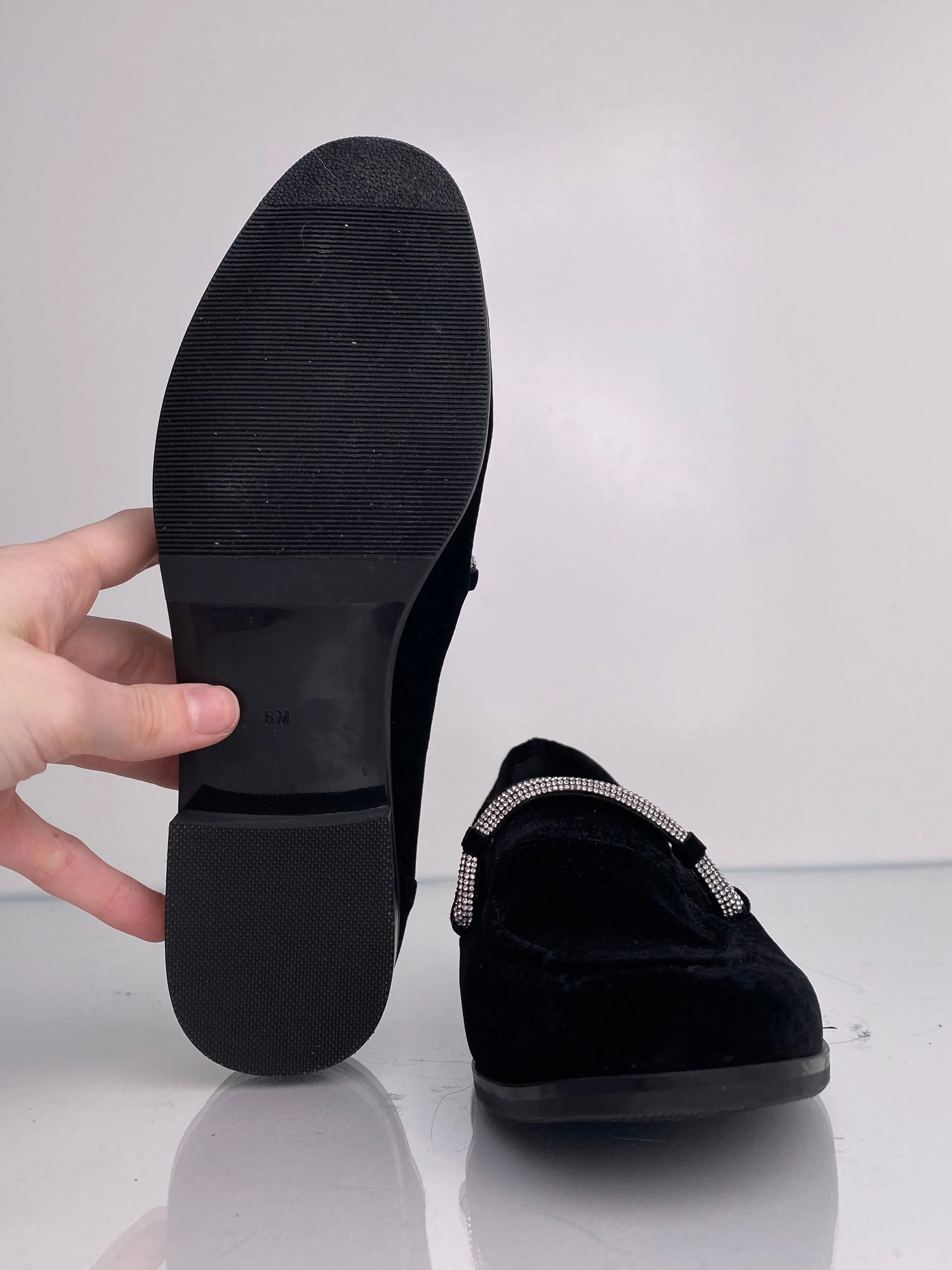 Diane B Black Velvet Loafers, 6
