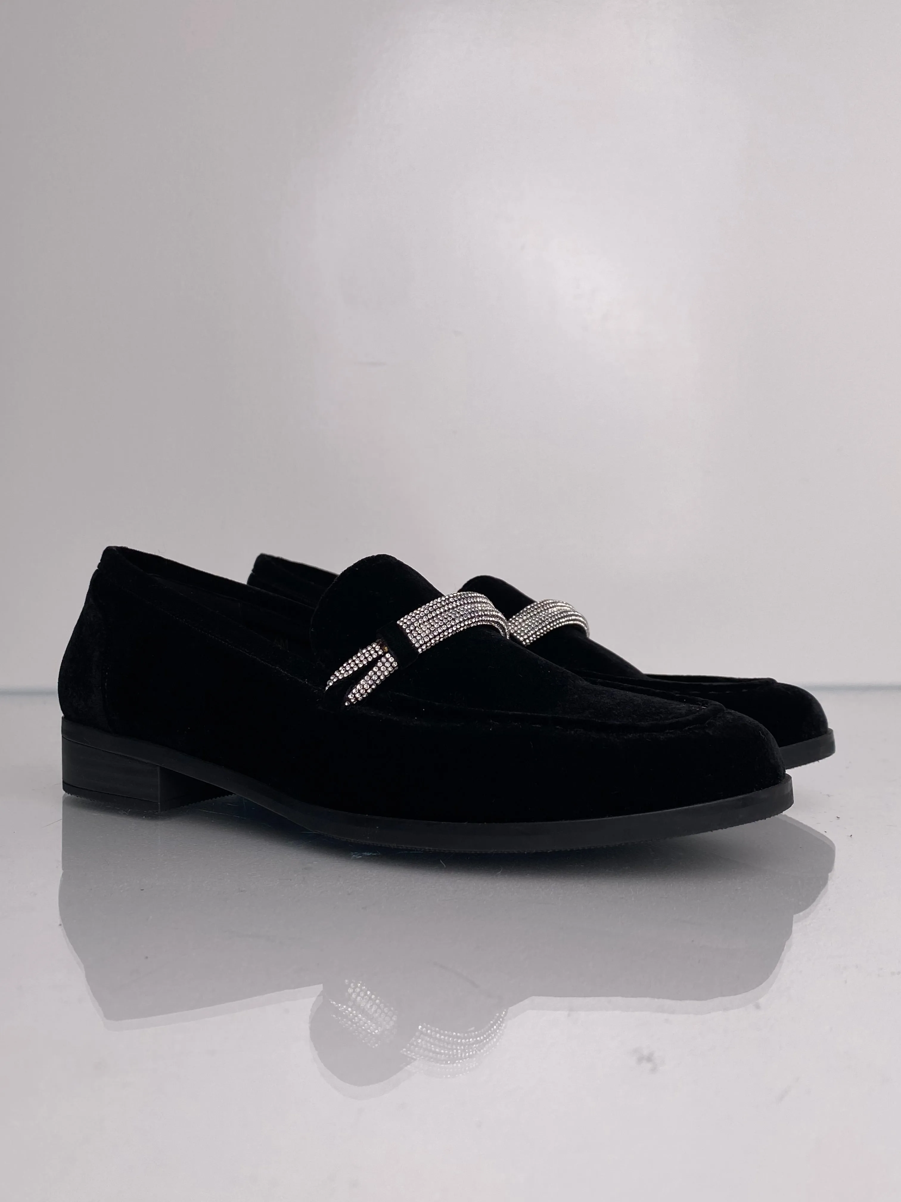 Diane B Black Velvet Loafers, 6