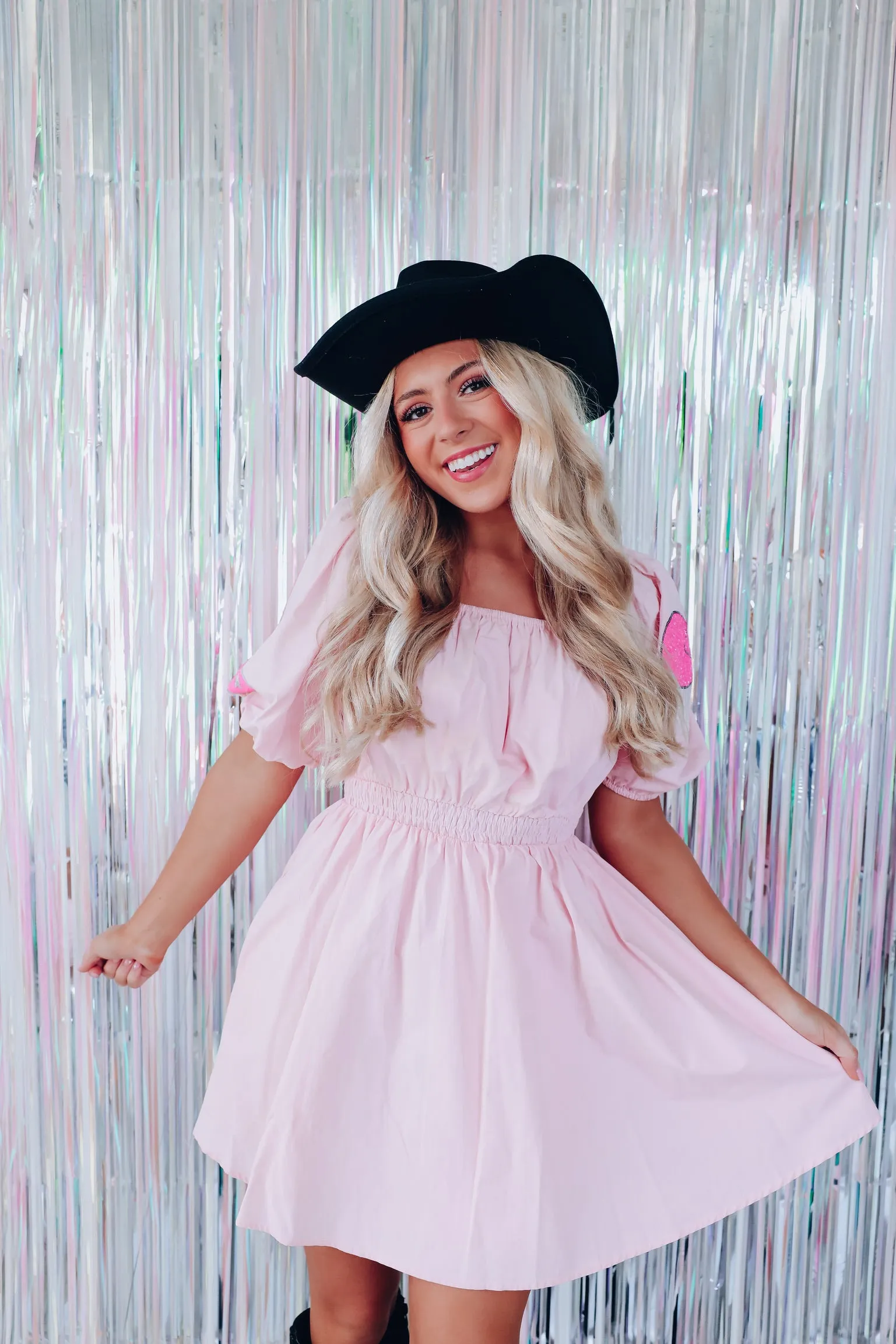 Disco Square Neck Poplin Mini Dress  - Pink