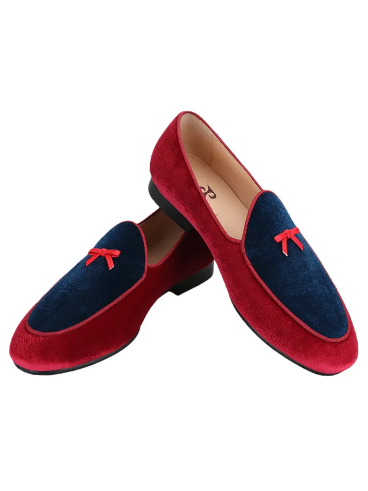 Exported to Europe and the United States, classic Belgian loafers, velvet, color-blocked, bow-knot men's slip-on shoes, casual and comfortable
