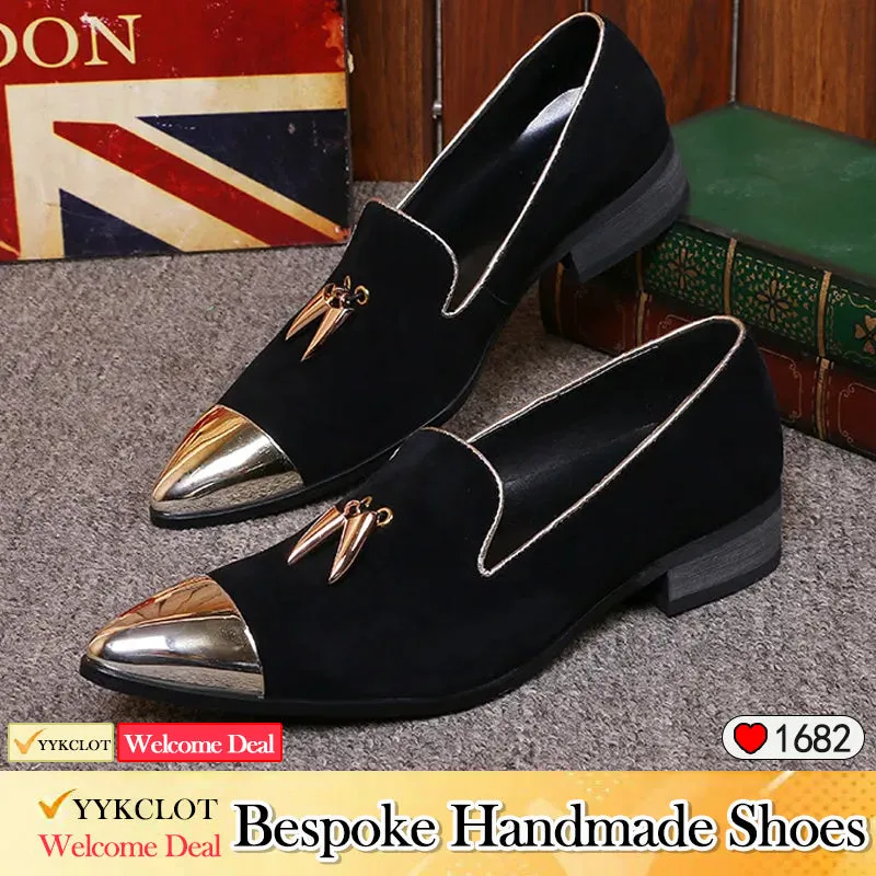 Fashion tassel anti-velvet loafers black pointed men's leather shoes