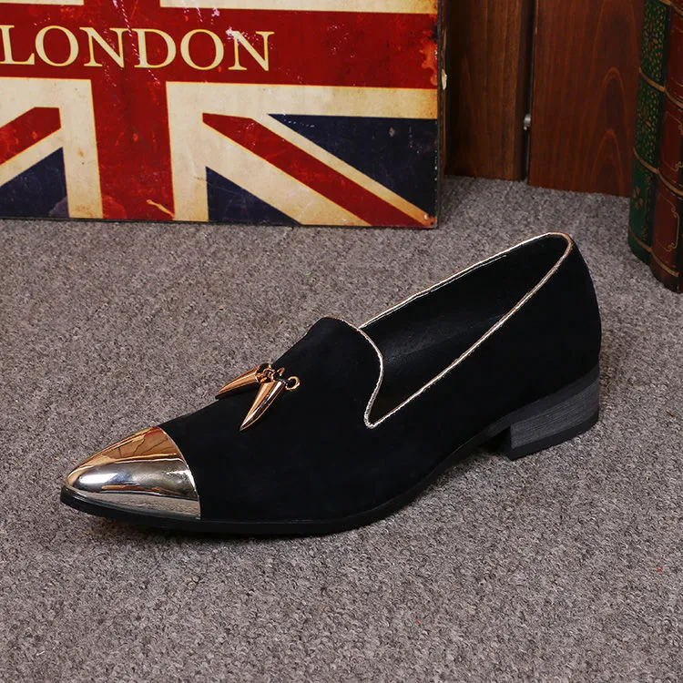 Fashion tassel anti-velvet loafers black pointed men's leather shoes